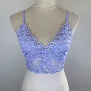 Free People Intimate Lilac Sunrise to Sunset Bralette Crochet Lace Crop Top Sz S